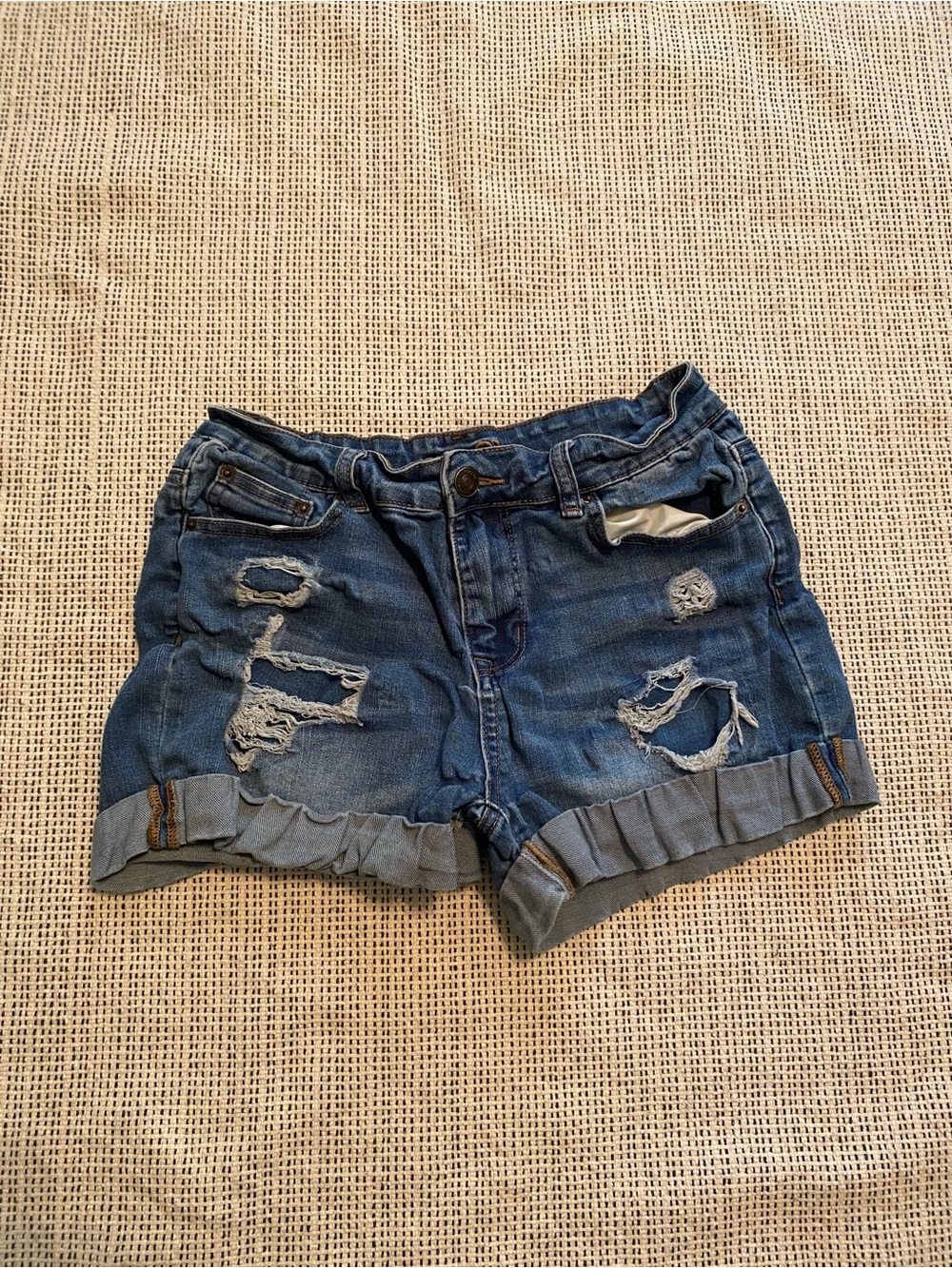 Rue21 Distressed Cuffed Denim Shorts - Blue